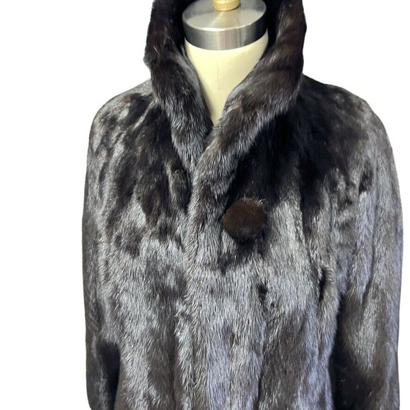 Mob wife Flemington Furs Mink Fur Ranch Natural Blk Mint Sz S/M Matching Hat vtg - Picture 11 of 16